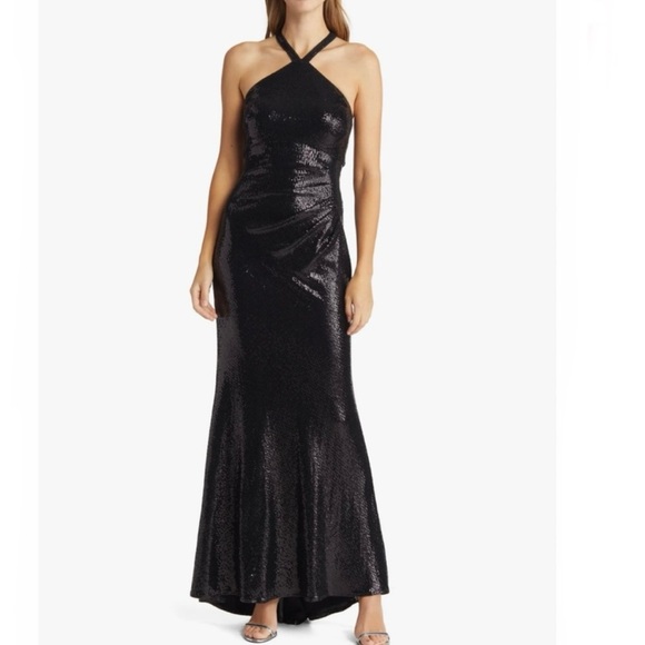 Vince Camuto Halter Neck Sequin Gown Glitter
Sparkle Maxi Dress Black Size 14 - Picture 1 of 6